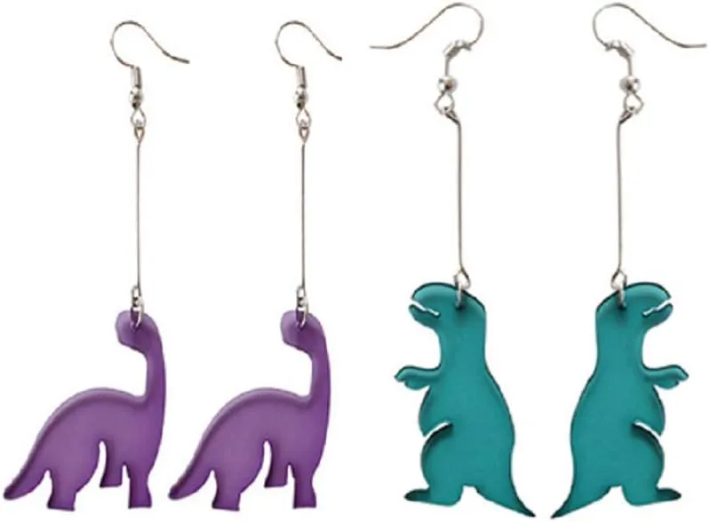 2 pairs Cute Dinosaur Drop Earrings Resin Funny Purple Dinosaur Acrylic Harajuku Earringsfor Women - 2 PAIR