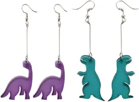 2 pairs Cute Dinosaur Drop Earrings Resin Funny Purple Dinosaur Acrylic Harajuku Earringsfor Women - 2 PAIR