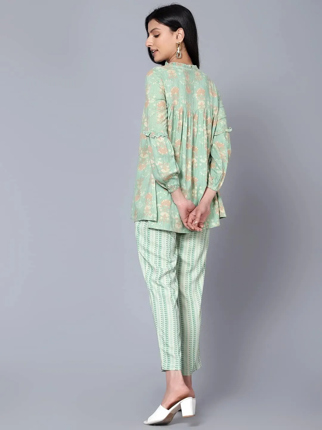 2 Piece Summer Outfits, Co-ord Set with Pant & Tunic Top with Tessel, Full Sleeves Indian Co-ord Set