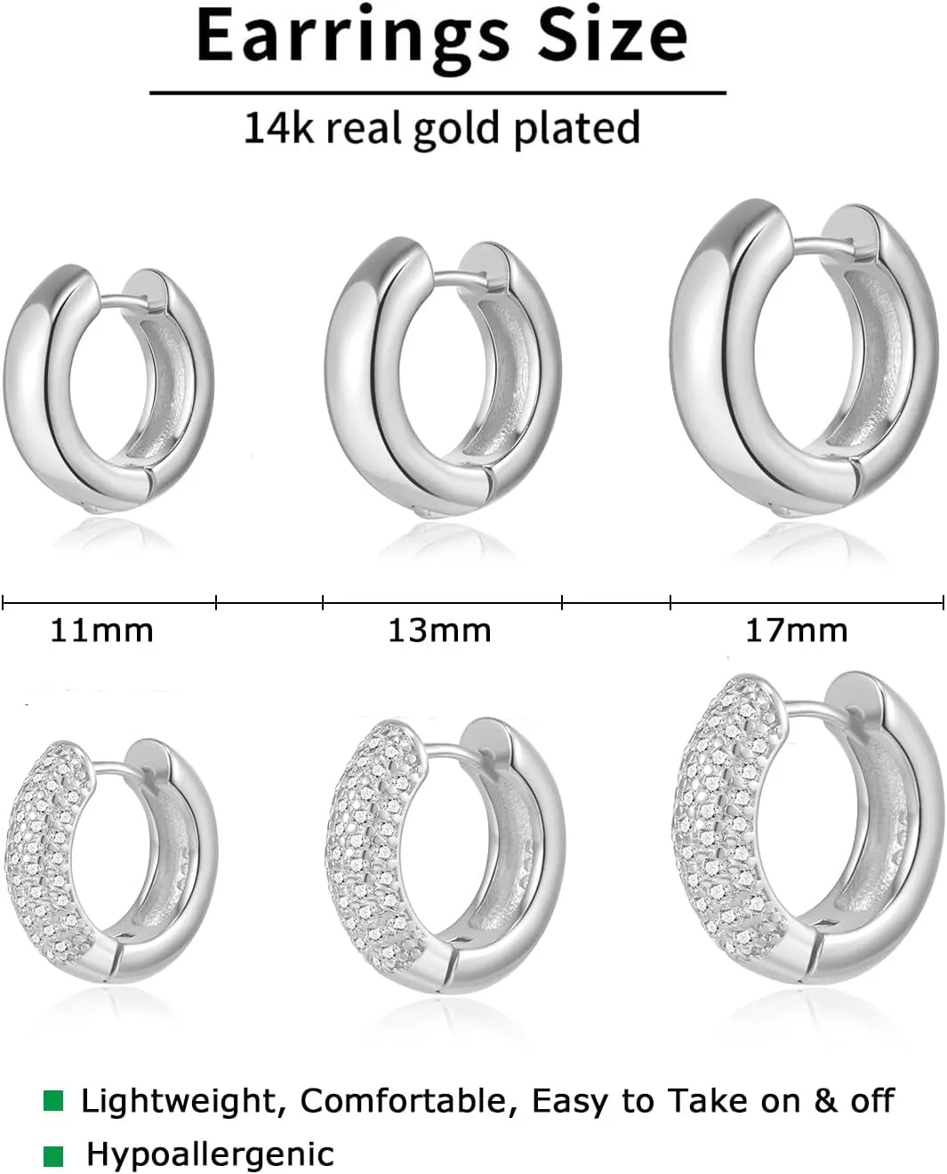 6 Pairs Chunky Small Gold Hoop Earrings Set for Women Men 14K Gold Plated Dainty Hypoallergenic Cz Diamond Hoops Huggie Earring Stack for Mutliple Piercing Ear Cuff Cartilage Earrings Jewelry Gifts