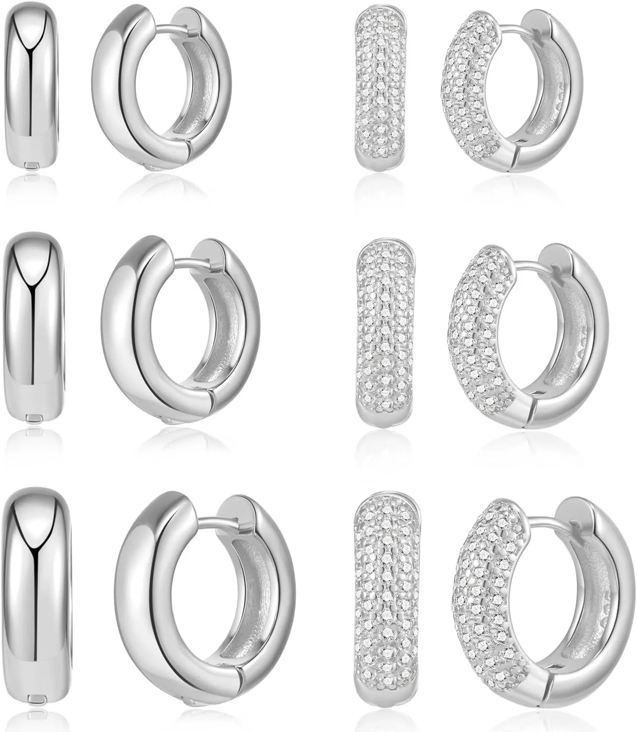 6 Pairs Chunky Small Gold Hoop Earrings Set for Women Men 14K Gold Plated Dainty Hypoallergenic Cz Diamond Hoops Huggie Earring Stack for Mutliple Piercing Ear Cuff Cartilage Earrings Jewelry Gifts
