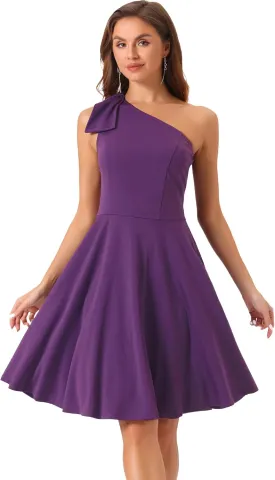 Allegra K Evening Cocktail Dress for Women's Party Elegant Flared One Shoulder Formal Dresses
