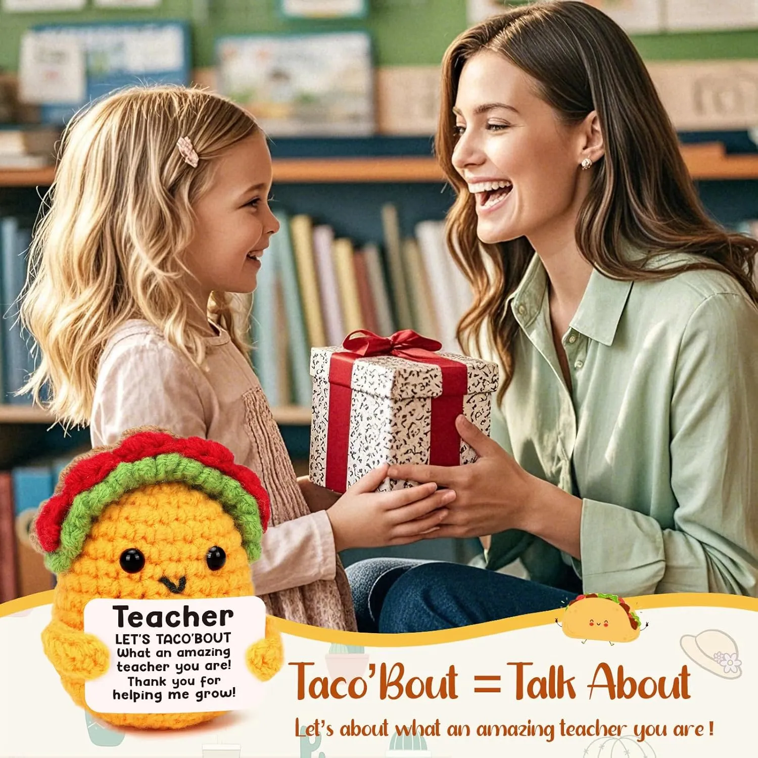 Appreciation Gifts for Teacher Women, Funny Teachers Week Day Gifts Thank You Teacher Birthday Easter Christmas Graduation Leaving Farewell Last Day of School Valentines Small Handmade Crochet Taco