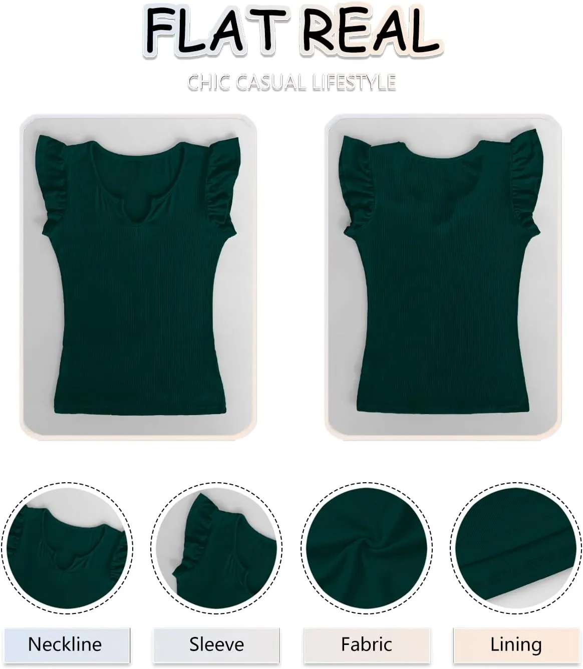 Basicspace Womens Summer Shirt Short Ruffle Sleeve V Notch Neck Ribbed Casual Tshirt Slim Fitted Tops Blouses
