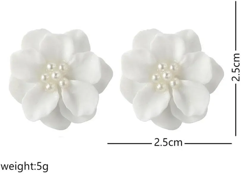 Camellia Pearl Stud Earrings for Women White Pearl Flower Earrings Preppy Earrings Hypoallergenic Boho Summer Holiday Beach Earrings