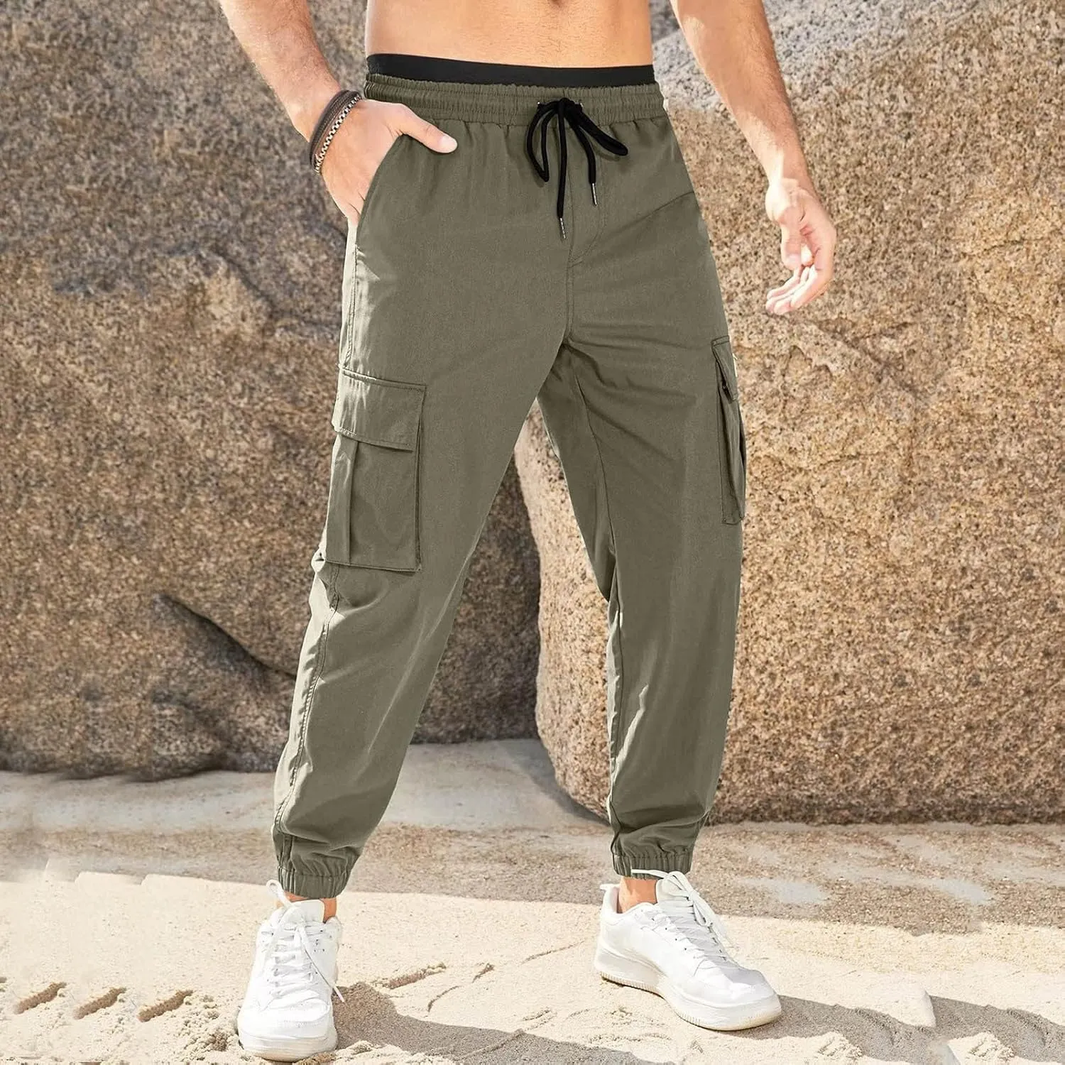 Cargo Work Pants for Men Classic-Fit Ripstop Lightweight Trousers Casual Tactical Hiking Bottom Pant Multi-Pockets