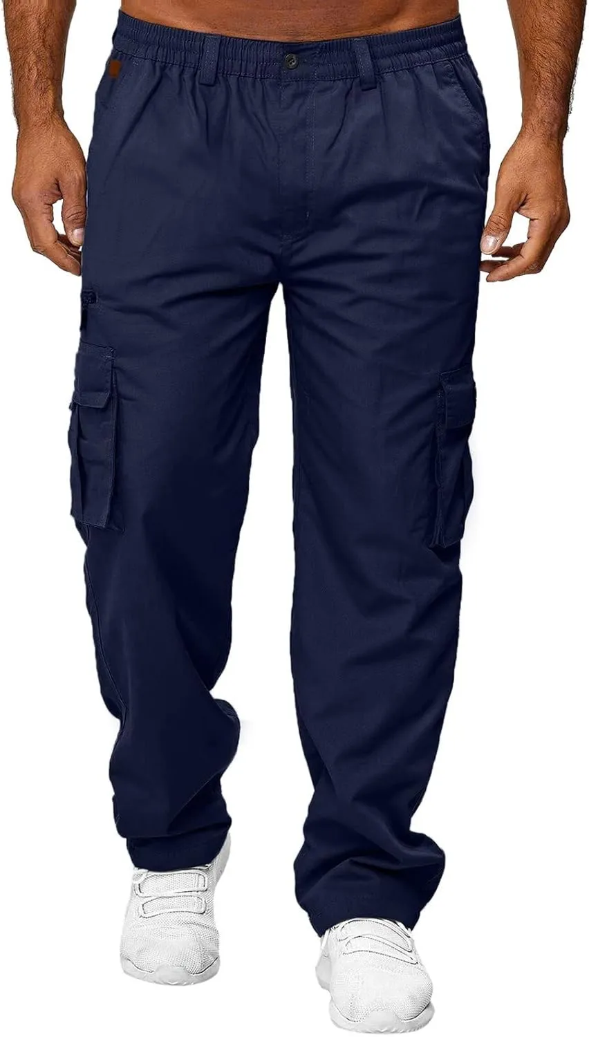 Cargo Work Pants for Men Classic-Fit Ripstop Lightweight Trousers Casual Tactical Hiking Bottom Pant Multi-Pockets