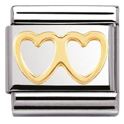 Classic S/steel,bonded yellow gold Double Heart