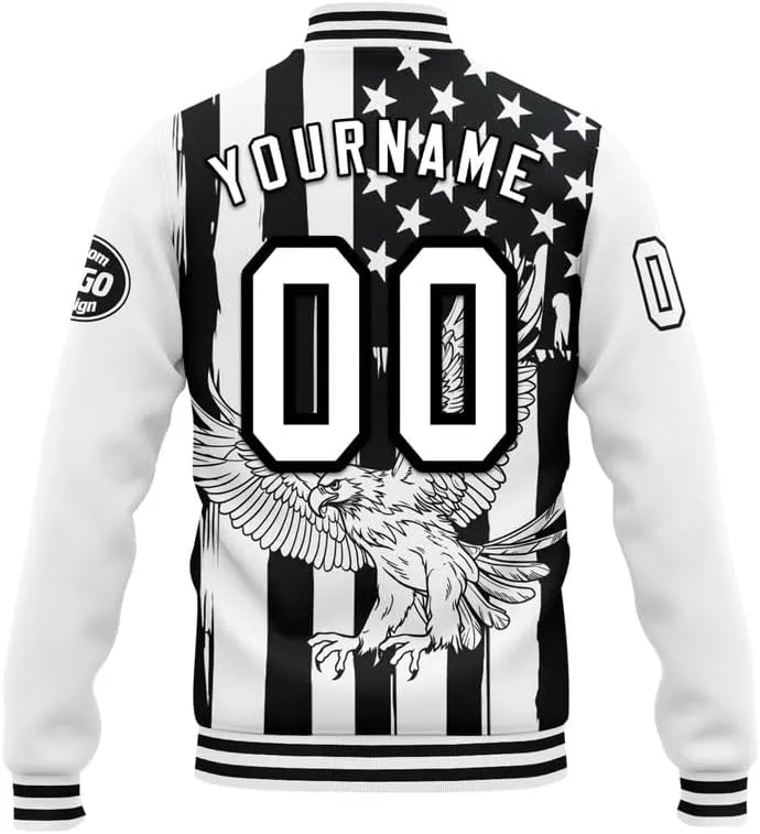 Custom Varsity Jacket  Bold American Eagle Bomber with Team Name, Logo, and Number  Patriotic Baseball Jacket