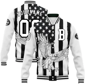 Custom Varsity Jacket  Bold American Eagle Bomber with Team Name, Logo, and Number  Patriotic Baseball Jacket