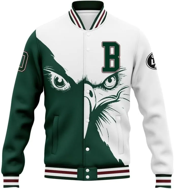 Custom Varsity Jacket  Bold American Eagle Bomber with Team Name, Logo, and Number  Patriotic Baseball Jacket