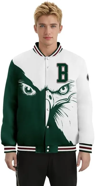 Custom Varsity Jacket  Bold American Eagle Bomber with Team Name, Logo, and Number  Patriotic Baseball Jacket