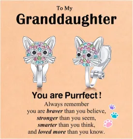 Cute Hypoallergenic Cat Clip on Earrings for Girls, Gifts For Granddaughter Daughter Birthday Valentines Graduation