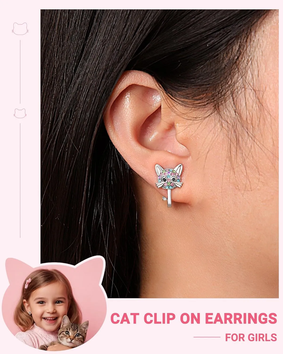 Cute Hypoallergenic Cat Clip on Earrings for Girls, Gifts For Granddaughter Daughter Birthday Valentines Graduation
