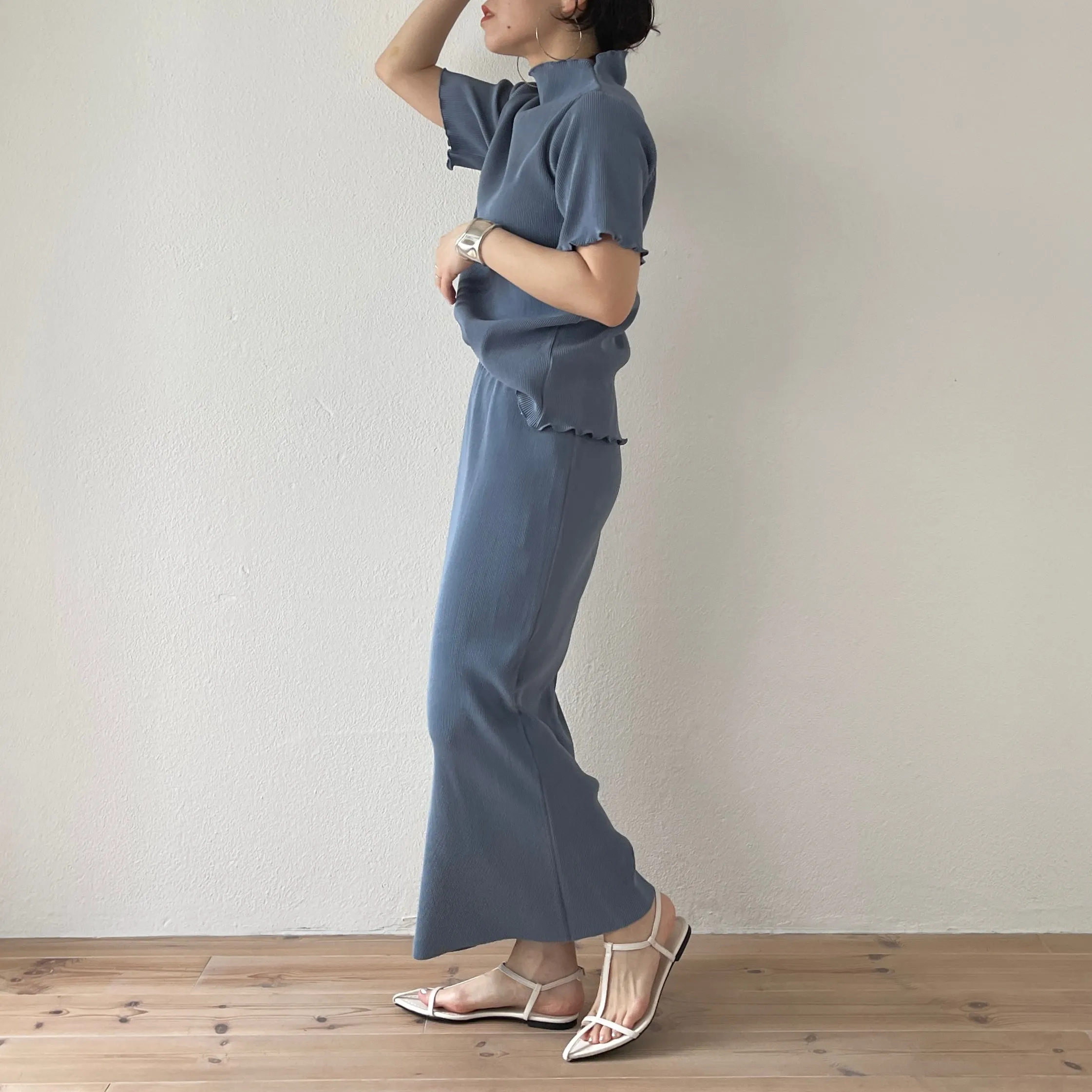 daily daily super stretch pleats skirt / blue