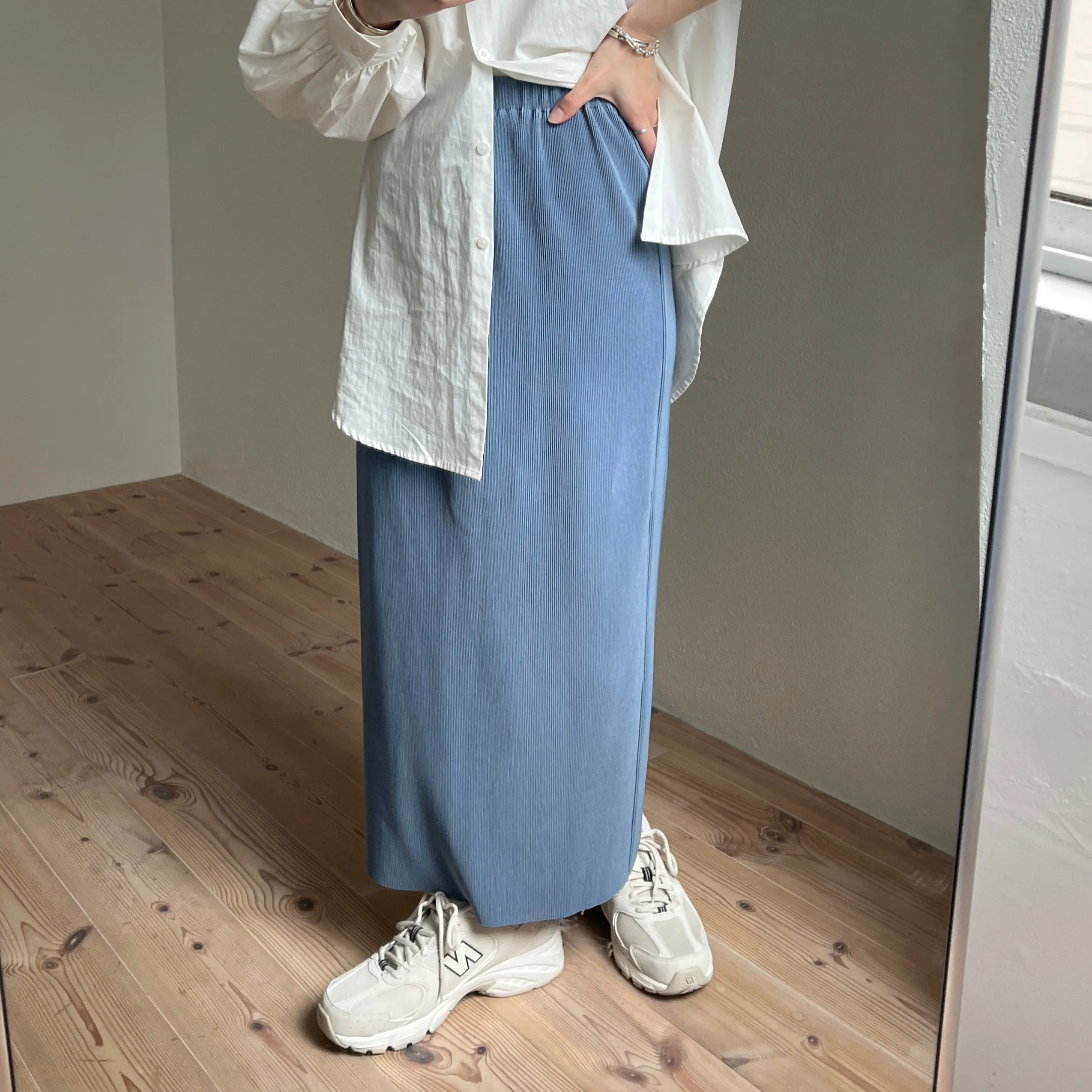 daily daily super stretch pleats skirt / blue