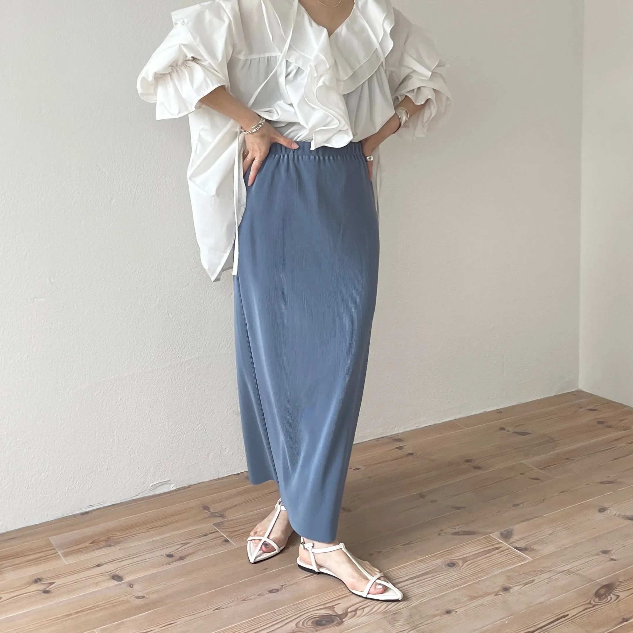 daily daily super stretch pleats skirt / blue