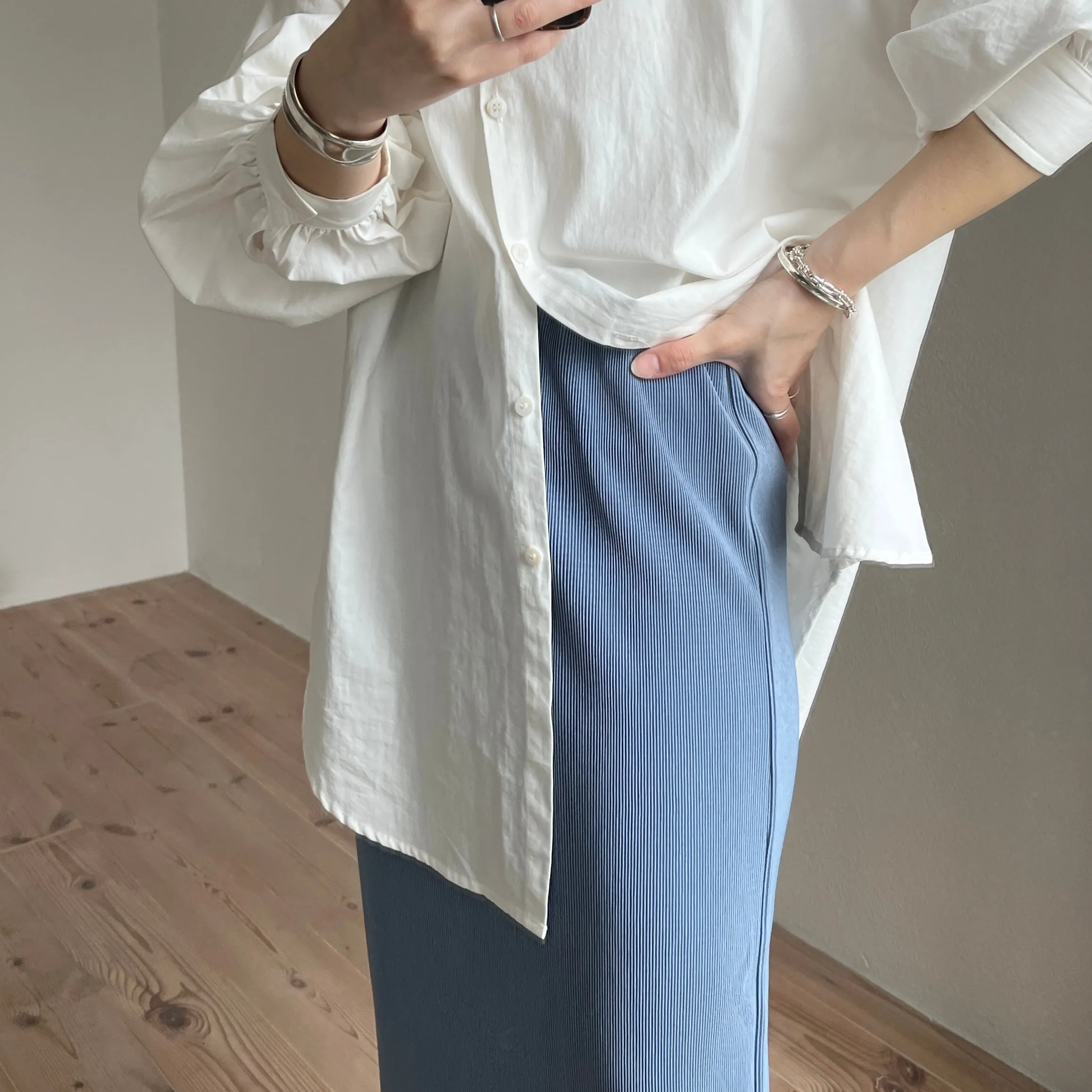 daily daily super stretch pleats skirt / blue