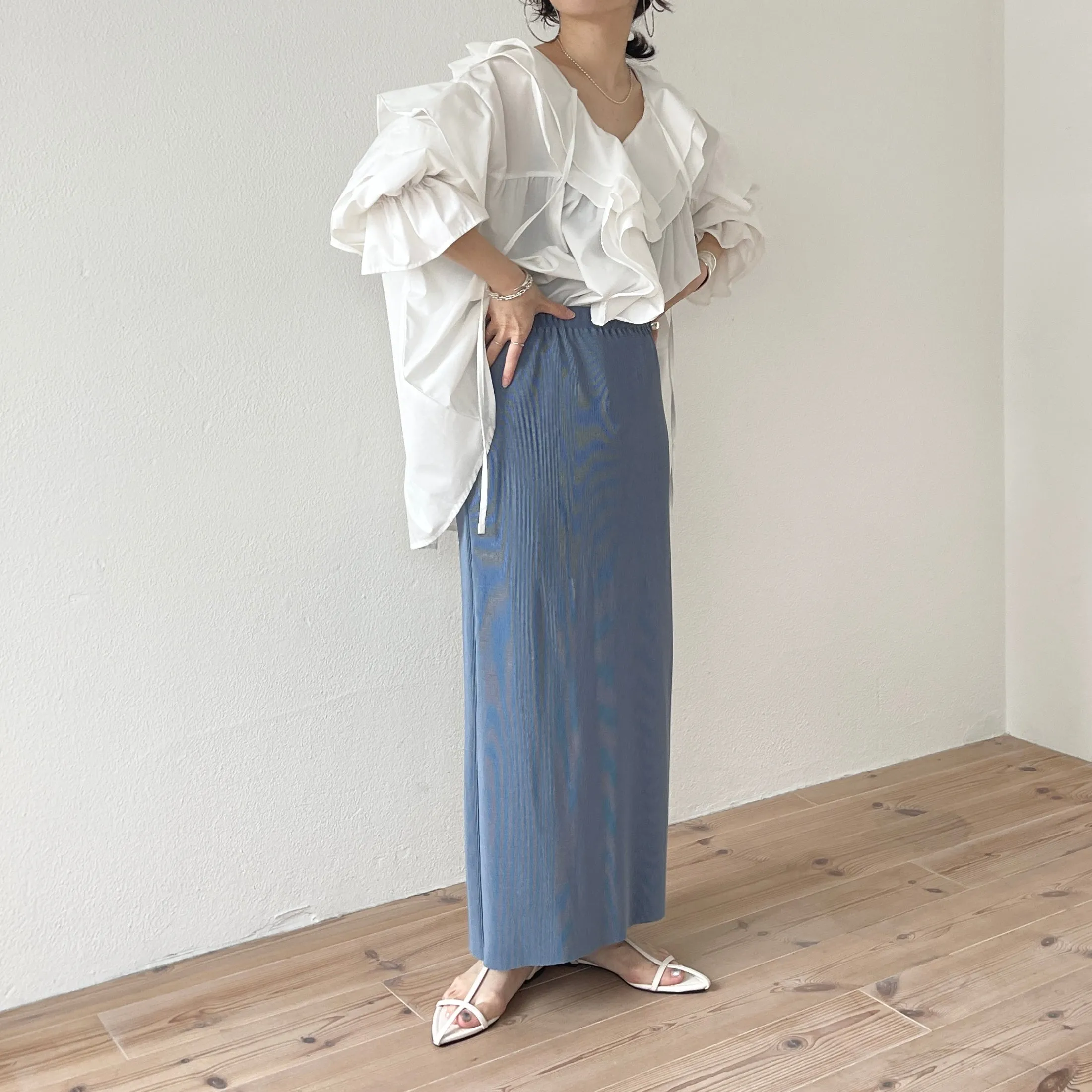 daily daily super stretch pleats skirt / blue