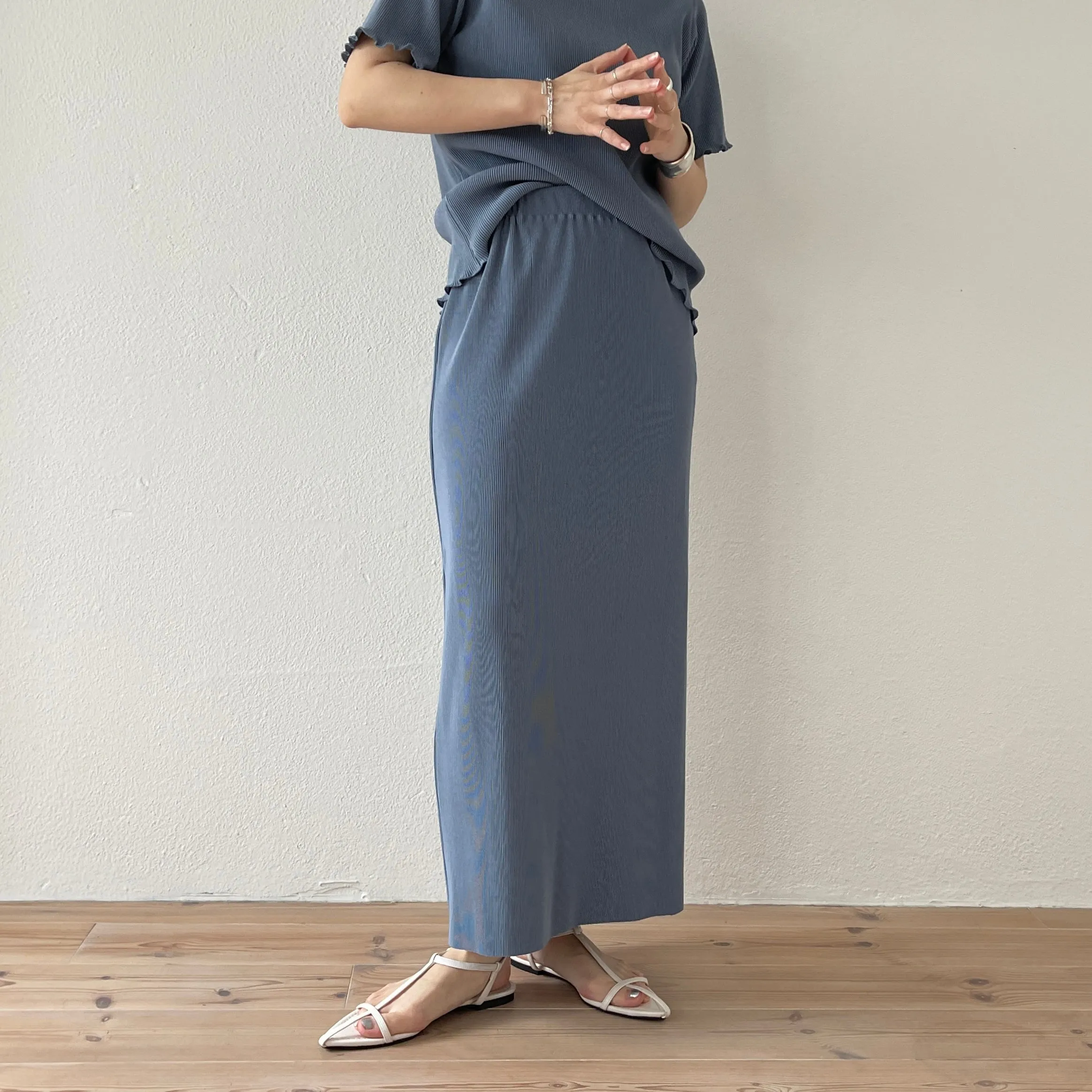 daily daily super stretch pleats skirt / blue