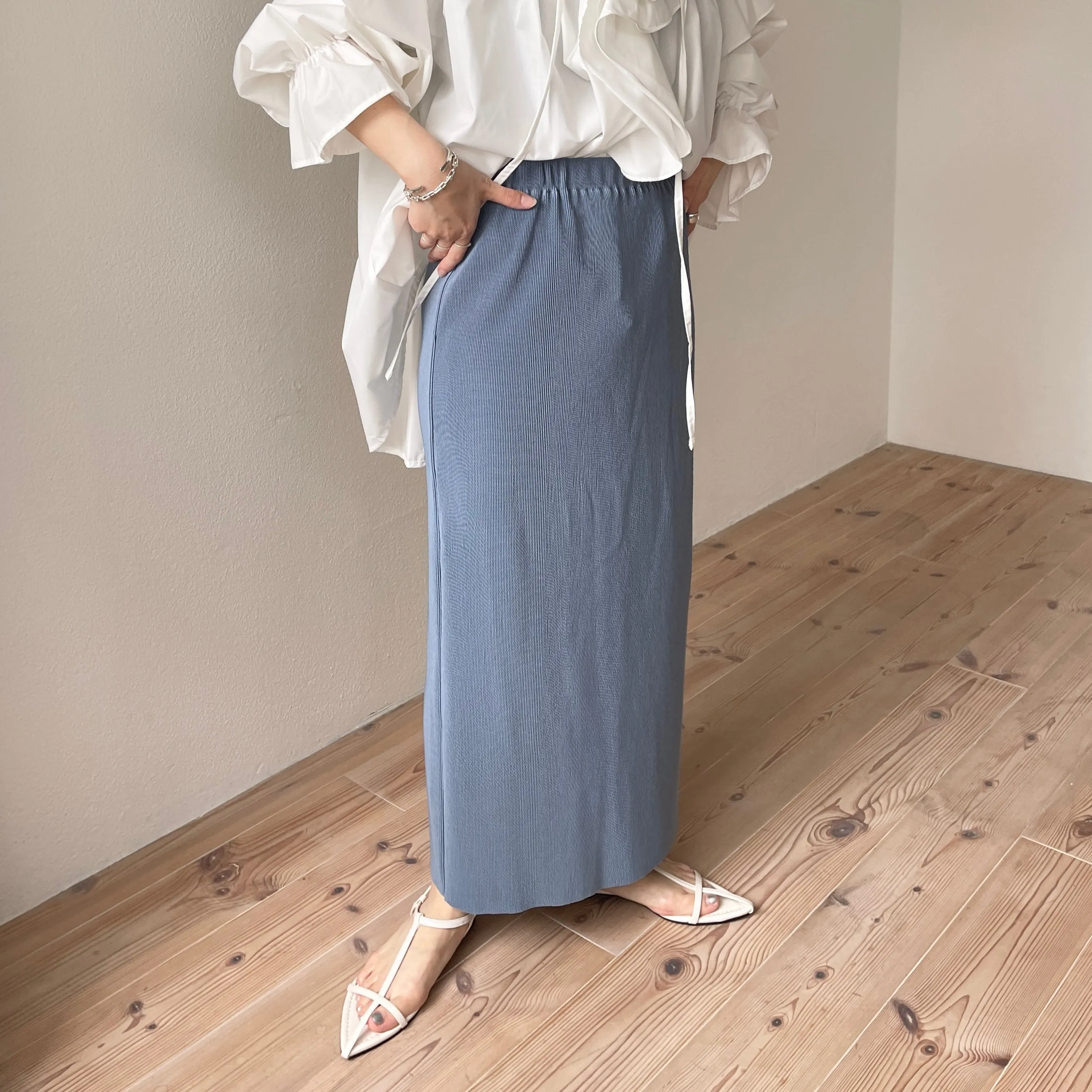 daily daily super stretch pleats skirt / blue