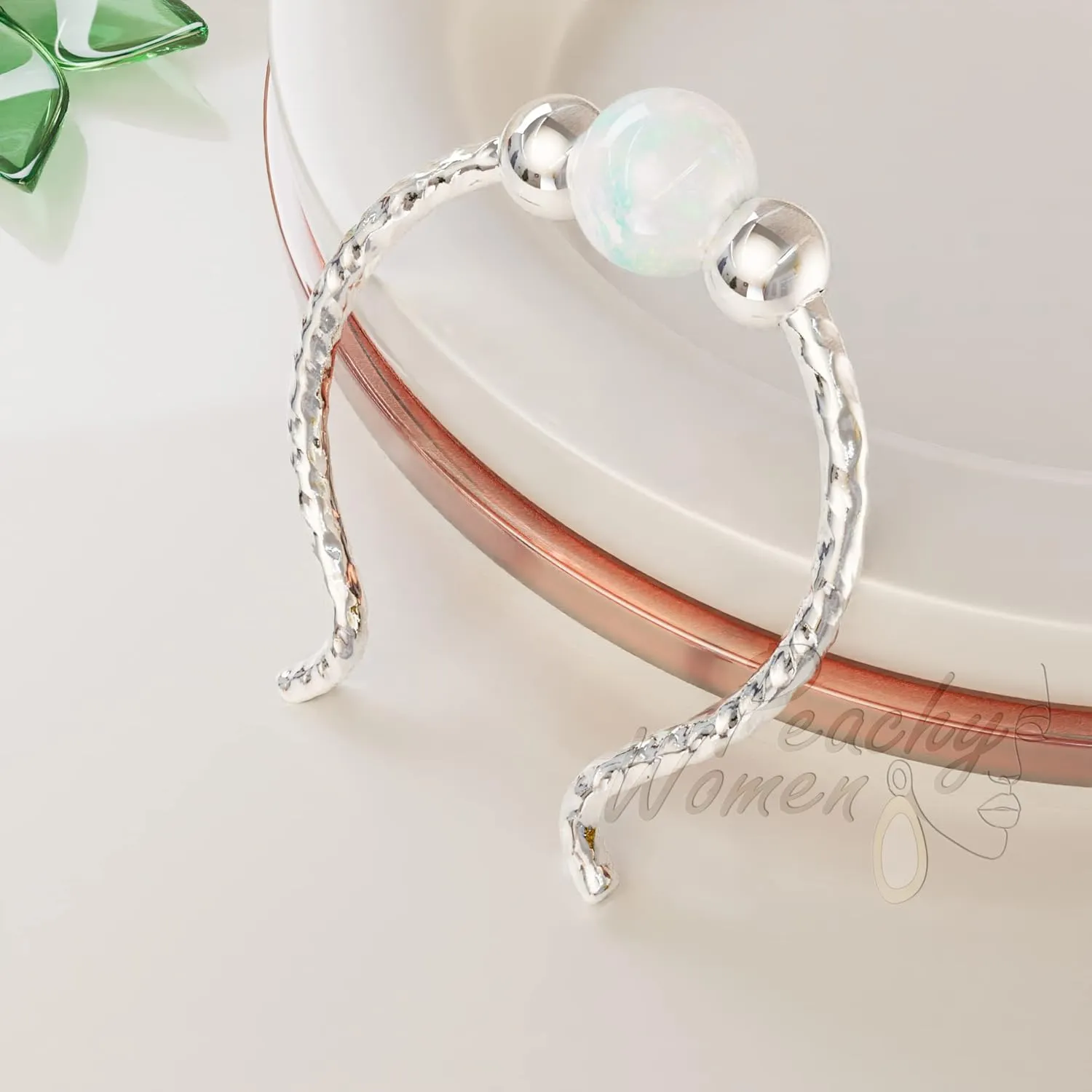 Fake Septum Ring 20 Gauge 925 Silver - Thin Flase Septum Hoop 3mm White Opal 20g Hypoallergenic - Faux Septum Hoop No Piercing Needed - Sterling Silver Septum Cuff - Handmade Clip On Septum Rings