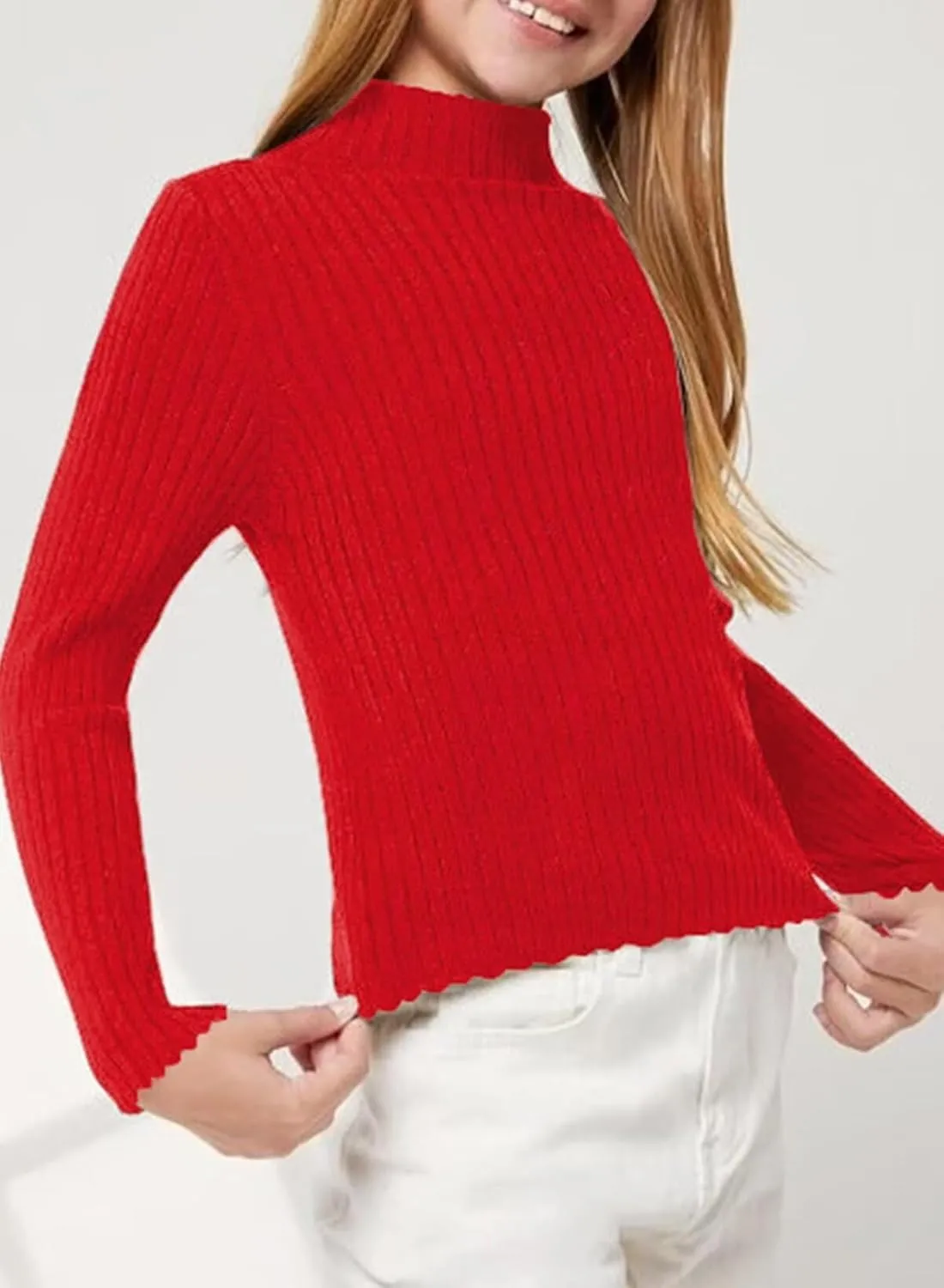 Girls Turtleneck Sweater Kids Casual Long Sleeve Knitted Slim Fit Pullover Tops 7-15 Years