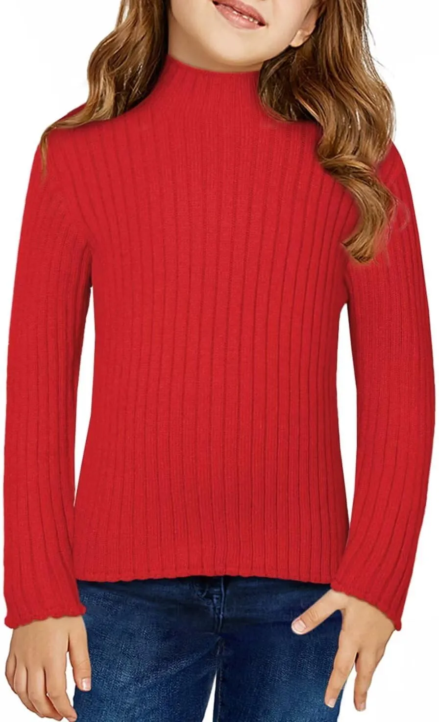Girls Turtleneck Sweater Kids Casual Long Sleeve Knitted Slim Fit Pullover Tops 7-15 Years