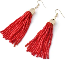 Handmade Beaded Tassel Earrings - Boho Drop Fringe Earrings for Women, Native American Indian Earrings