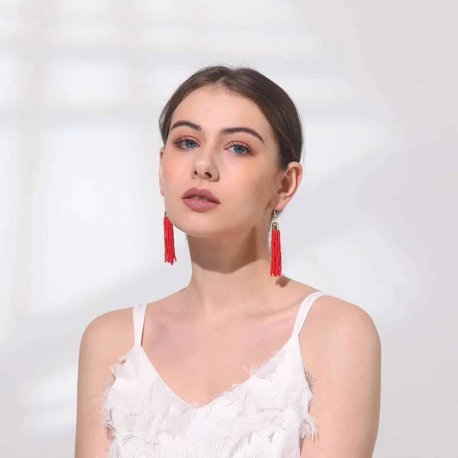 Handmade Beaded Tassel Earrings - Boho Drop Fringe Earrings for Women, Native American Indian Earrings