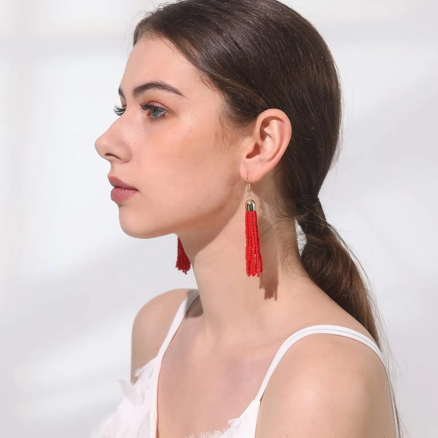 Handmade Beaded Tassel Earrings - Boho Drop Fringe Earrings for Women, Native American Indian Earrings