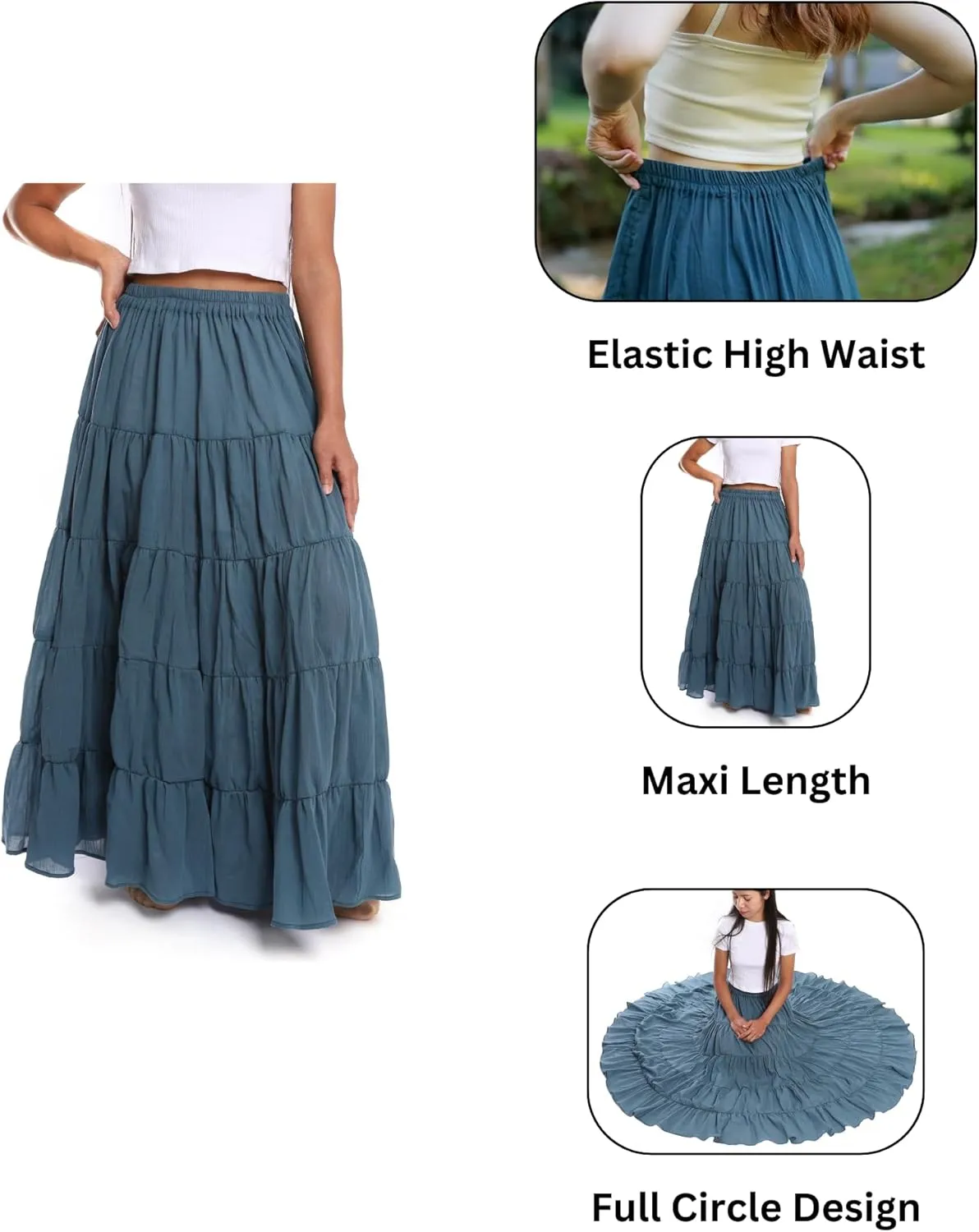 Lannaclothesdesign Women's Cotton Long Ruffle Full Circle Long Skirts Maxi Skirt