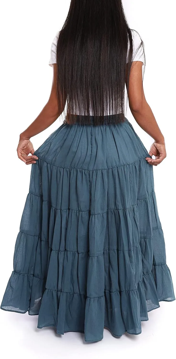 Lannaclothesdesign Women's Cotton Long Ruffle Full Circle Long Skirts Maxi Skirt