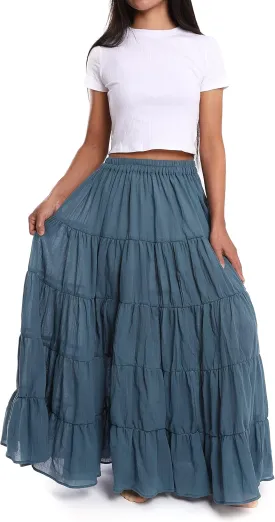Lannaclothesdesign Women's Cotton Long Ruffle Full Circle Long Skirts Maxi Skirt