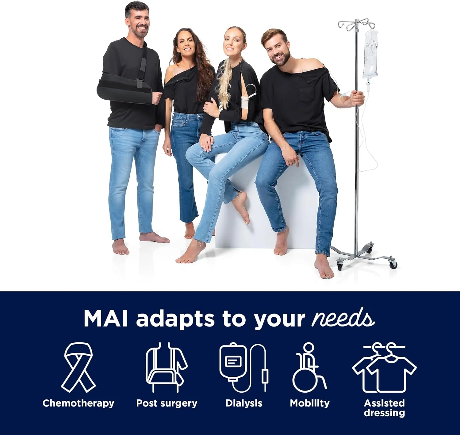 MAI Shoulder Surgery Shirts for Women - Soft Fabric Tear Away Shirt with Premium Snap, Chemo Shirts for Port Access