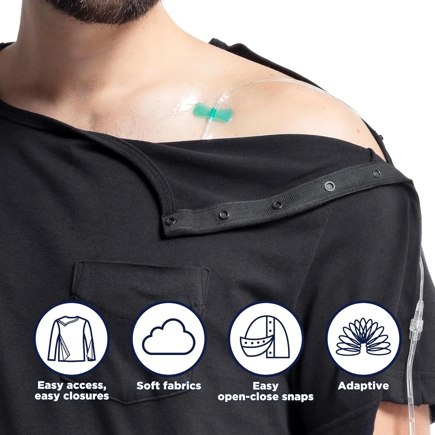 MAI Shoulder Surgery Shirts for Women - Soft Fabric Tear Away Shirt with Premium Snap, Chemo Shirts for Port Access