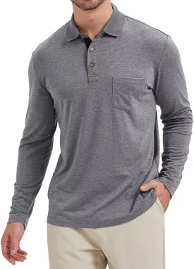 Men's Fashion Polo Shirts Casual Lightweight Long Sleeve Button Shirt with Pocket