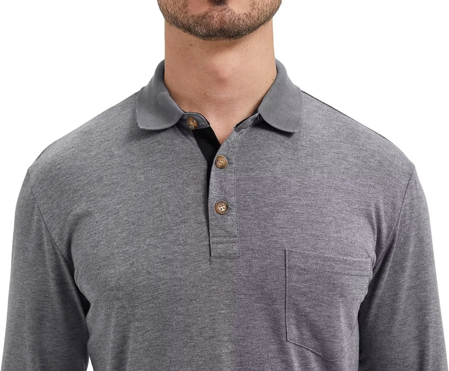Men's Fashion Polo Shirts Casual Lightweight Long Sleeve Button Shirt with Pocket