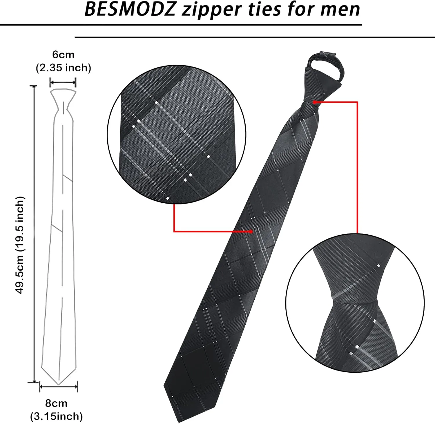 Men's Lot 6 PCS Classic Zipper Ties Pretied Solid Color Necktie Set
