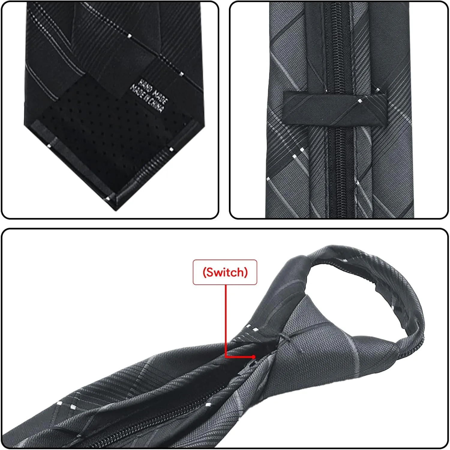 Men's Lot 6 PCS Classic Zipper Ties Pretied Solid Color Necktie Set