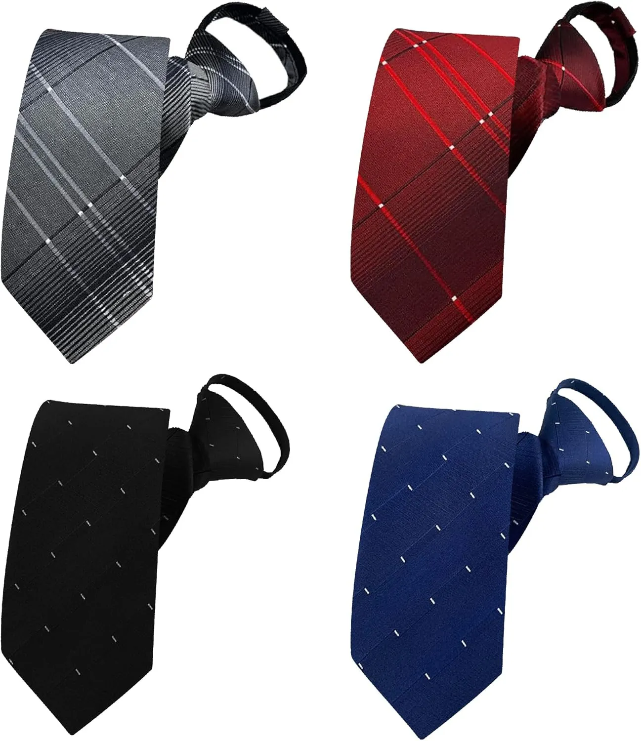 Men's Lot 6 PCS Classic Zipper Ties Pretied Solid Color Necktie Set