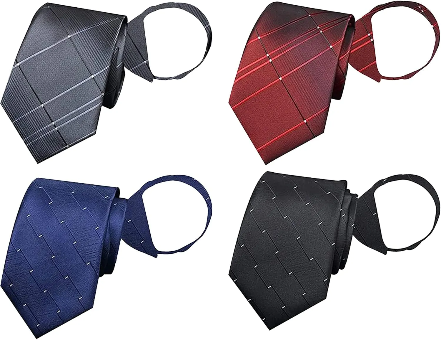 Men's Lot 6 PCS Classic Zipper Ties Pretied Solid Color Necktie Set