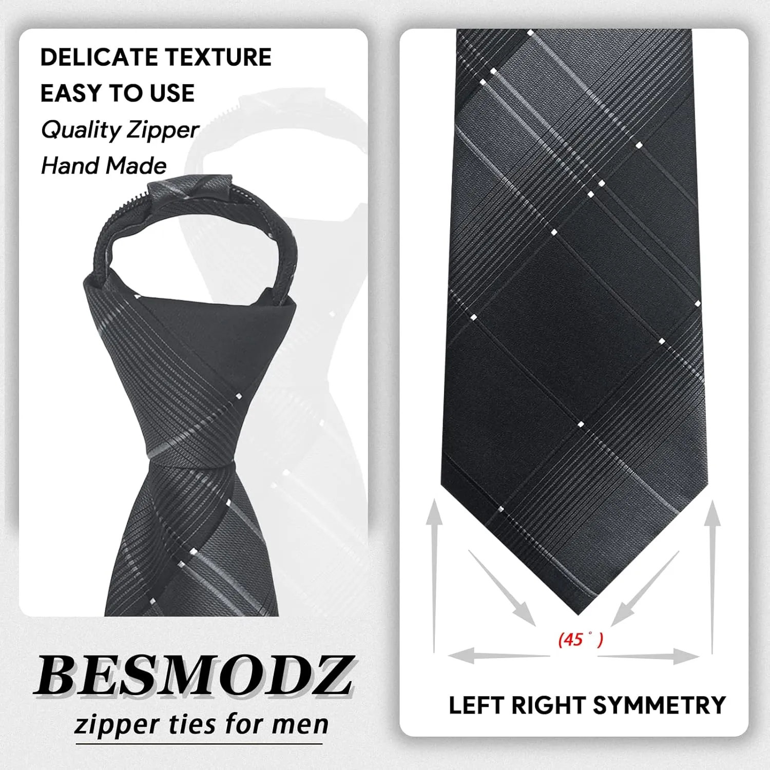Men's Lot 6 PCS Classic Zipper Ties Pretied Solid Color Necktie Set