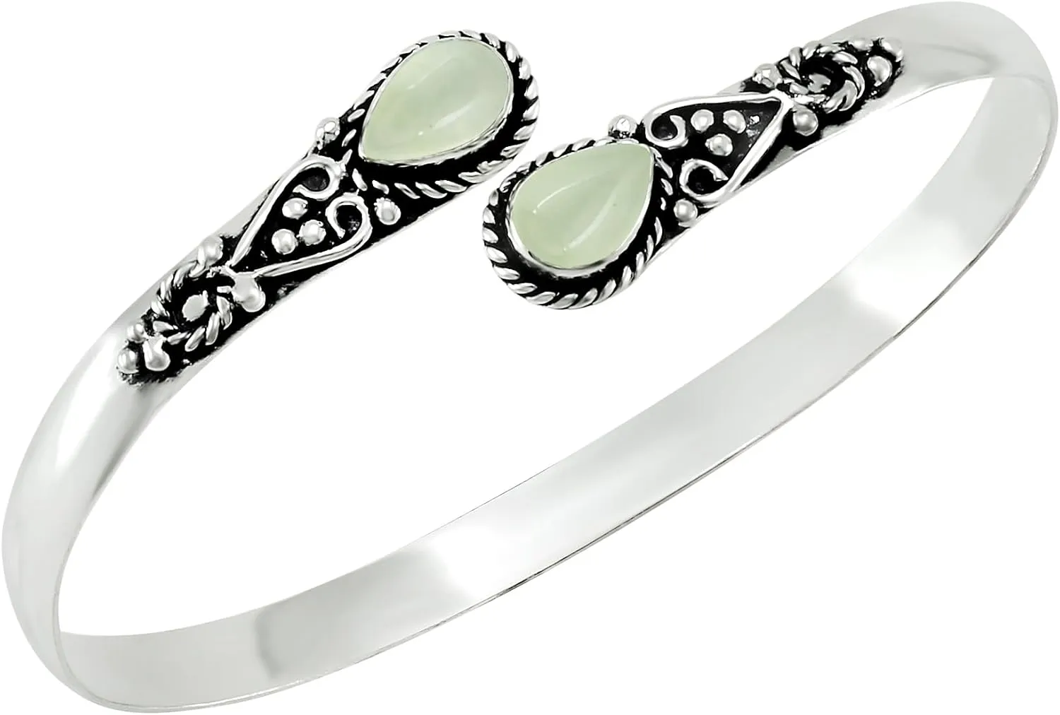 Natural Moonstone Labradorite Pearl Bangle For Women 6X9Mm Pear Shape Gemstone Silver Overlay Handmade Cuff Bangle Jewelry Women's Day Gift For Mom Wife Her