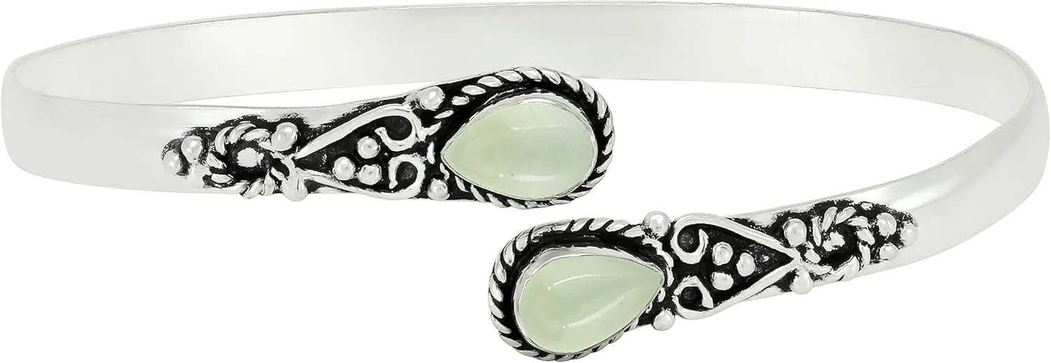 Natural Moonstone Labradorite Pearl Bangle For Women 6X9Mm Pear Shape Gemstone Silver Overlay Handmade Cuff Bangle Jewelry Women's Day Gift For Mom Wife Her