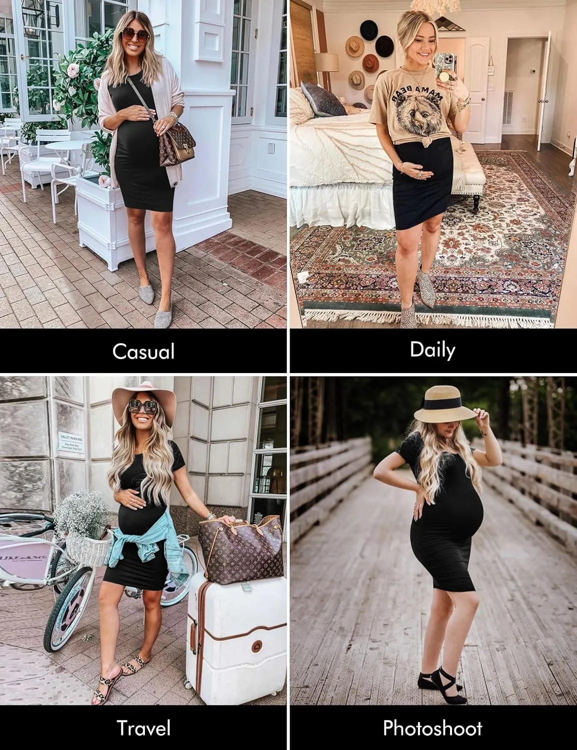 Peauty Everyday Essentials Maternity Bodycon Dress Side Ruch & Short Sleeve Dress for Baby Shower Daily (S-2XL)