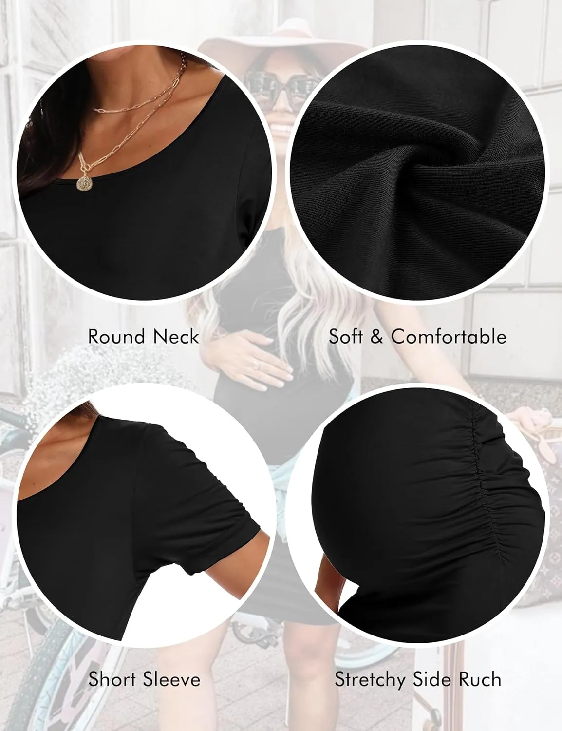Peauty Everyday Essentials Maternity Bodycon Dress Side Ruch & Short Sleeve Dress for Baby Shower Daily (S-2XL)