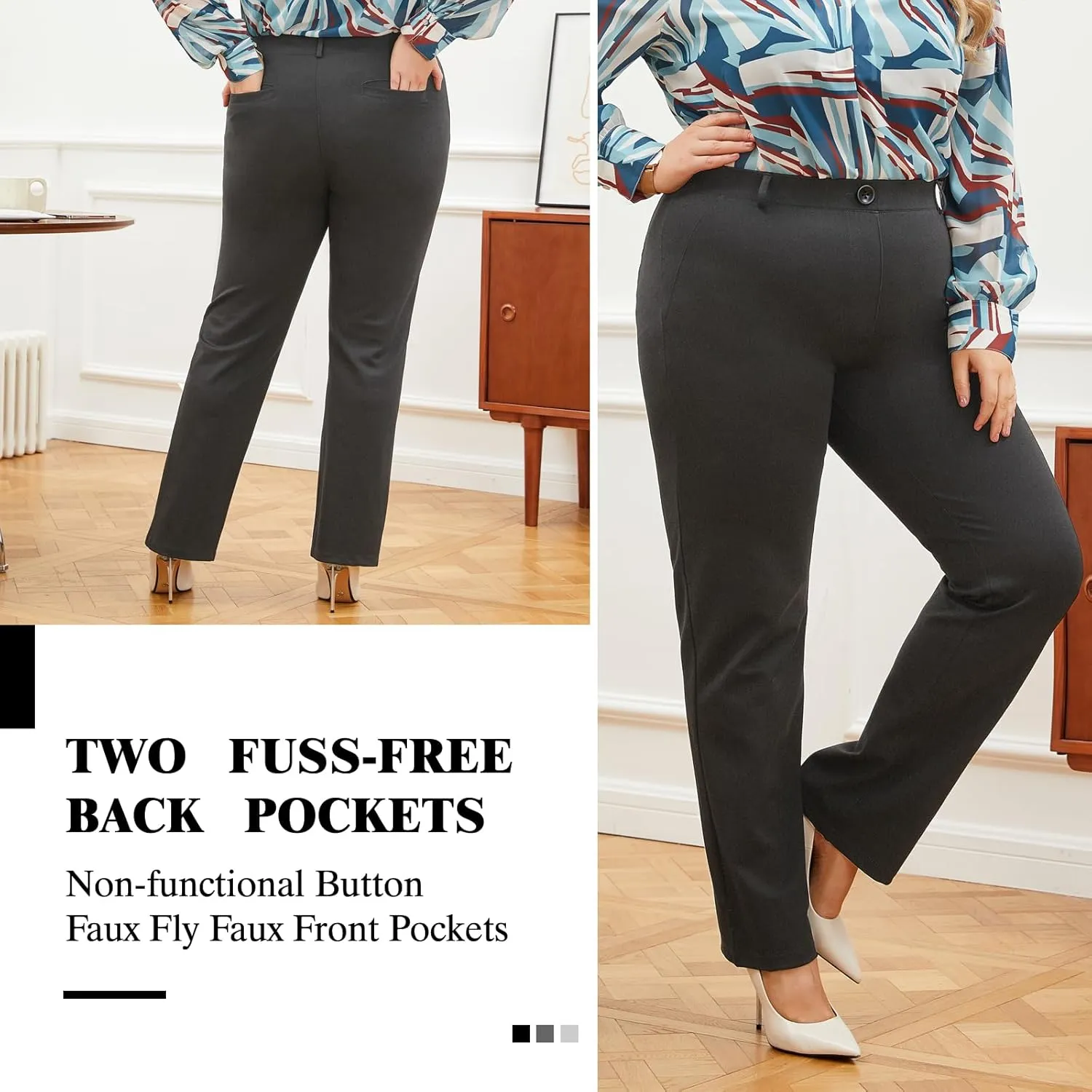 Plus Size Women's Straight-Leg Dress Pants - Slacks for Business Casual,Work Clothes for Office