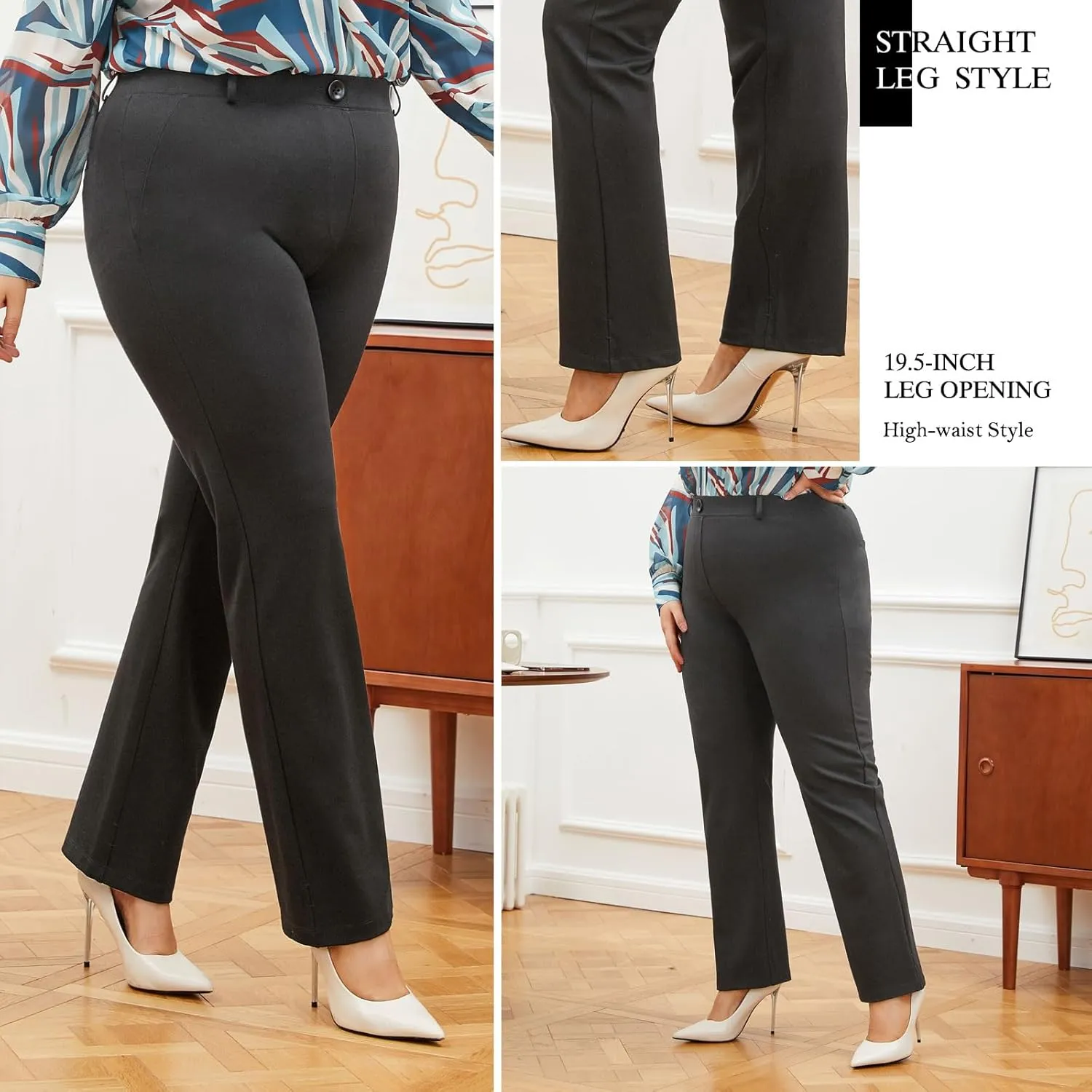 Plus Size Women's Straight-Leg Dress Pants - Slacks for Business Casual,Work Clothes for Office