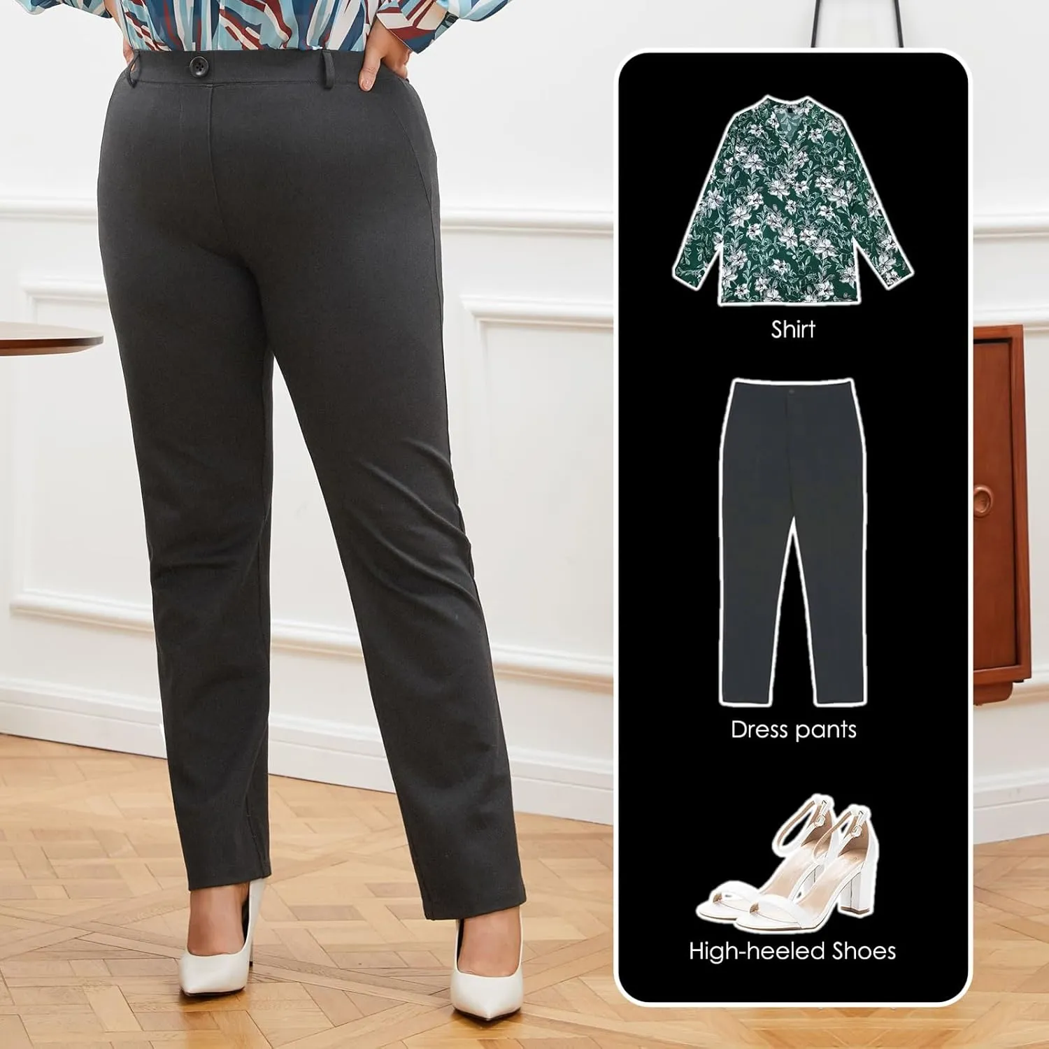 Plus Size Women's Straight-Leg Dress Pants - Slacks for Business Casual,Work Clothes for Office